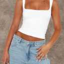 Chifeey Womens Sexy Crop Top Summer 2025 Square Neck Sleeveless Double Layer Going Out Tank Tops (White, L)