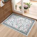 GarveeHome 2x3 Floral Rugs for Entryway, Non-Slip Soft Vintage Throw Door Mat, Low Pile Foldable Farmhouse Carpet, Non-Shedding Indoor Washable Small Rug for Bedroom, Light Blue