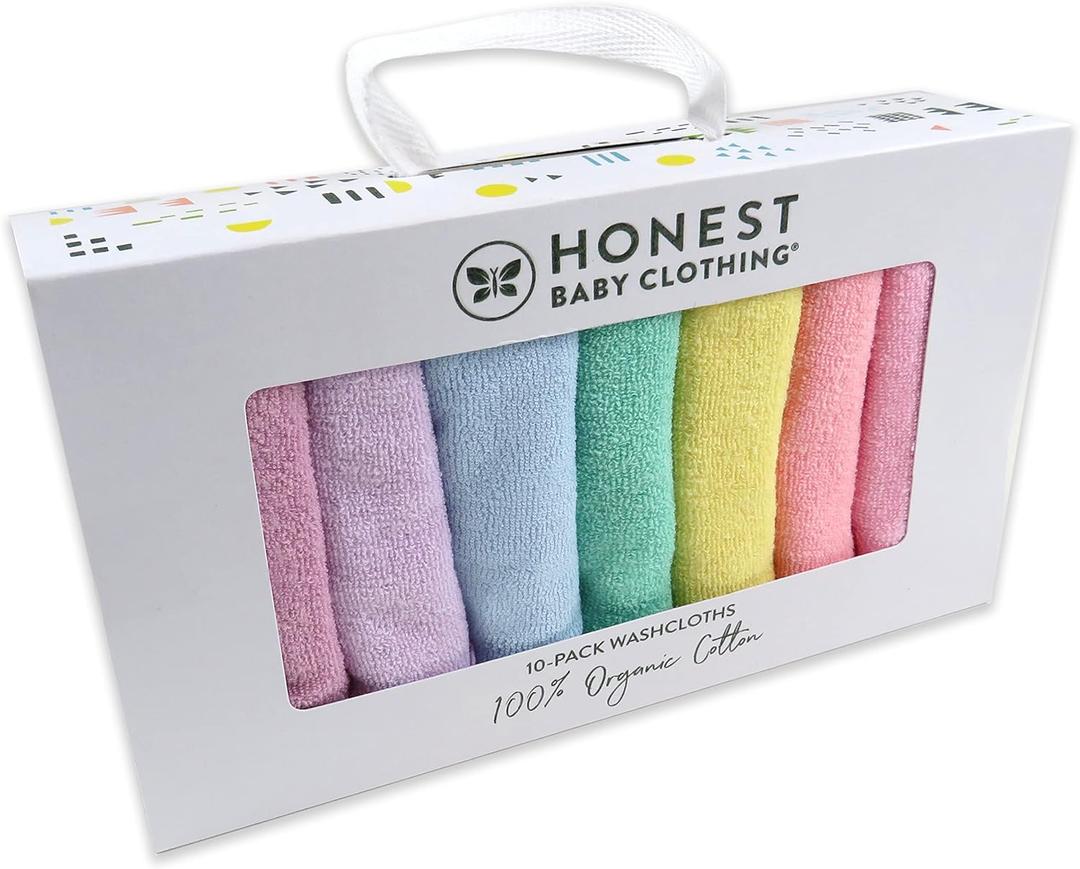 HonestBaby 10-Pack Terry Wash Cloths in Gift Box 100% Organic Cotton for Infant Baby Boys, Girls, 10-Pack Rainbow Pinks, One Size