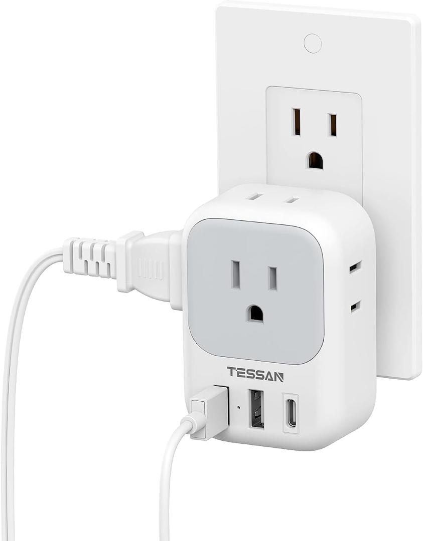 USB Wall Charger, Wall Plug Adapter Outlet Extender, TESSAN 3 Charger Block (1 USB C Port), Multi Charging Station for Cruise, Bathroom, Office, Dorm Essentials (Grey) USB Wall Charger, Wall Plug Adapter Outlet Extender, TESSAN 3 Charger Block (1 USB C Port), Multi Charging Station for Cruise, Bathroom, Office, Dorm Essentials (Grey)