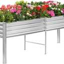 Land Guard Galvanized Raised Garden Bed with Legs, 962432in Raised Garden Beds Outdoor with Drainage Holes, Planter Boxes Outdoor for Backyard, Patio, Balcony, 1200lb Capacity, Silver