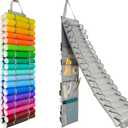 Tunnkit Vinyl Roll Holder - 36 Compartments Vinyl Storage Organizer with 7 Mesh Pockets Storage, Wall Mount/Over The Door Vinyl Roll Storage, with 2 Hooks and 2 Hanging Straps (Grey)