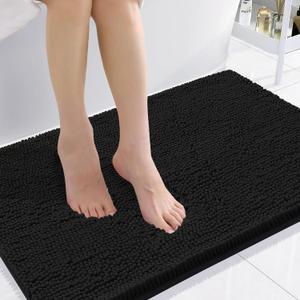 Smiry Luxury Chenille Bathroom Rugs 36x24, Extra Soft and Absorbent Shaggy Bath Mat, Machine Washable, Non-Slip Plush Carpet Runner for Tub, Shower, and Floor, Home Decor Accessories, Black