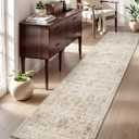 AMOAMI-2X10 Runner Rug-Washable Runners for Hallways-Soft Non Slip Bedside Rugs for Bedroom-Vintage Long Rug for Hallways Entryway Laundry Room Stair Kitchen Bathroom Beige