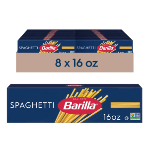 Barilla Spaghetti Pasta, 16 oz. Box (Pack of 8) - Non-GMO, Made with Durum Wheat Semolina - Kosher Certified, Best By Oct. 1, 2027