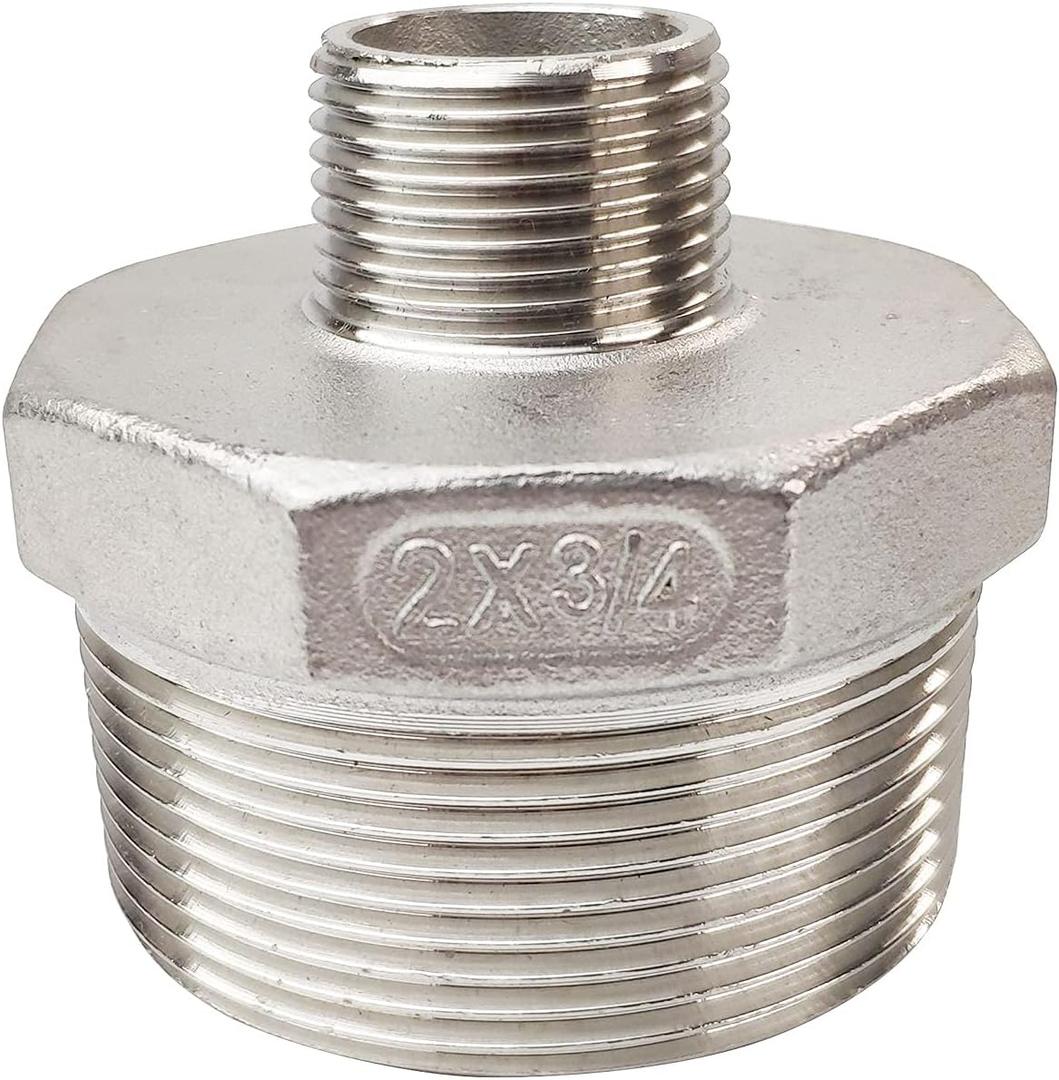 2" x 3/4" Male Hex Nipple Threaded Reducer Connector Pipe Fitting Adapter, Stainless Steel 304 NPT