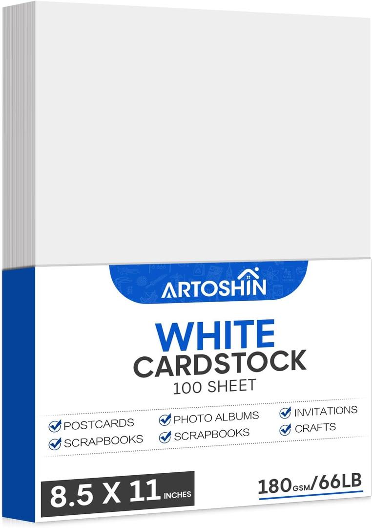100 Pack White Cardstock 8.5 x 11 Certificate Paper, 65lb/180 gsm, Card Stock Printer Paper for Wedding, Cards Making, Office Printing, Invitations, DIY Cards