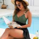Blooming Jelly Womens One Piece Swimsuit Tummy Control Bathing Suit Gold Metal Tie Knot 2026 Swim Dress (Black, XXL)