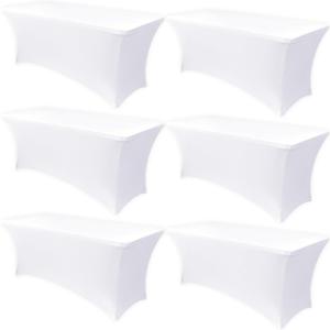 Obstal 6 Pack Stretch Spandex Table Covers for 8 Foot Tables - 8 FT Universal Rectangular Fitted Tablecloth Protector for Wedding, Banquet, Party (White, 96 Length x 30 Width x 30 Height Inches)