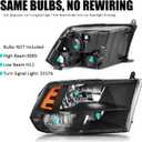 Headlight Assembly Compatible with 2009 2010 2011 2012 2013 2014 2015 2016 2017 2018 Ram 1500,2019 Ram 1500 Classic,2010-2018 Ram 2500 3500 Headlights Headlamp Black Housing Driver and Passenge
