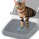 Cat Litter Box Ramp, Antisplash Cat Litter Box Step Tray, Double Layer Kitty Trapping LitterBox Mat Catcher Stair for Kittens Senior Cats, 13.78x11.8in (Gray