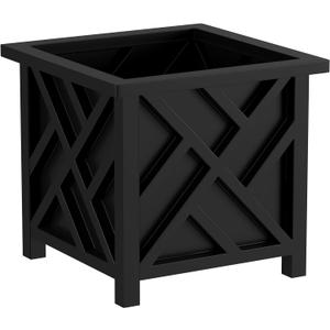 Lattice Design Outdoor Planter Box - 14.75 Square 13 Tall Black Plant Pot - Decorative Plant Pots for Front Porch Decor - Flower Pots Outdoor Planters for Porch Patio or Garden Decor by Pure Garden