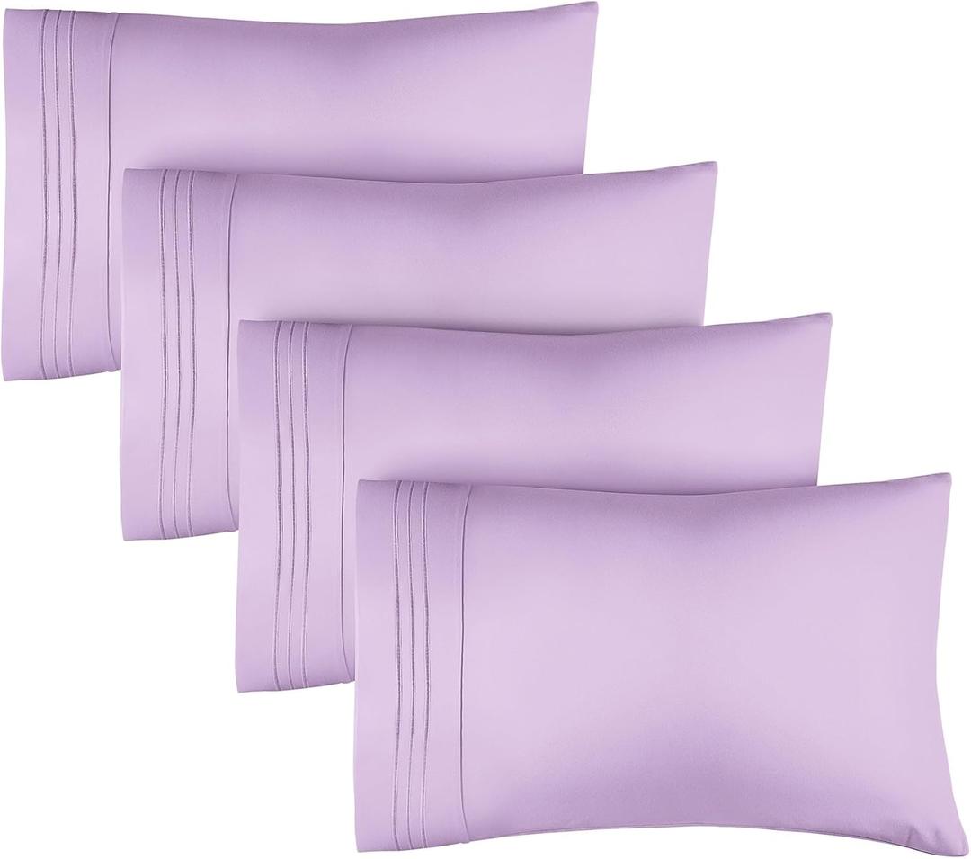 King Pillow Cases Set of 4 - Ultra Soft Hotel Quality Pillowcase Covers - Comfy, Cozy & Wrinkle Free - Shrinkage, Stain and Fade Resistant - Machine Washable Pillow Protectors - 4 Piece Set - Lavender