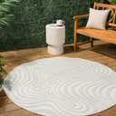 JONATHAN Y Maribo High-Low Abstract Striped Cream/Ivory 8' Round Indoor/Outdoor Area Rug, Pet Friendly, Non-Shedding, Stain Resistant, Easy-Cleaning for Backyard, Patio, Porch (SCN103A-8R) (7'9" (Round))