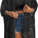 Bsubseach Lace Kimonos for Women 2025 Swim Cover Up Summer Beach Coverup Open Front Sheer Kimono Cardigan (One Size, Black)