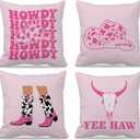 Hot Pink Preppy Western Pillow Covers 18x18 Set of 4, Preppy Pillows, Howdy Pillow, Cowgirl Room Decor, Western Room Decor for Teen Girls, Pink Cowgirl Decor, Preppy Decorative Pillows