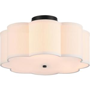 VONLUCE Semi-Flush Mount Ceiling Light, 15.7" Modern 3-Light Ceiling Light Fixture with White Petal-Shaped Shade 3 E26 Sockets for Bedroom Entryway Living Room, Black Finish, ETL Certificated