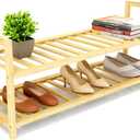 2 Tier Bamboo Wooden Shoe Rack for Closet & Entryway, Free Standing Shoe Rack Stand Organizer Shelf for Garage, Bedroom, Small Space Storage, Stackable