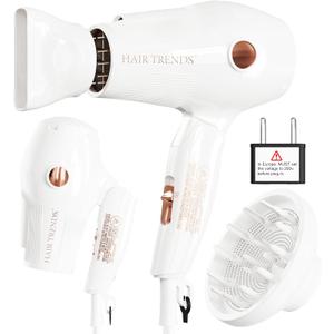 Travel Hair Dryer Mini with Diffuser&Concentrator,110~250V Dual Voltage Hair Dryer Blow Dryer Mini Size for European Travel, Portable Blow Dryers for Women and Men with EU Plug (White)