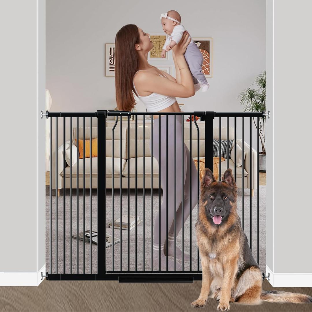 Extra Tall Baby Gate, 40.55" Tall, Fits 40.6"-54.7" Wide Openings, Pressure Mounted Walk-Through Dog Gate, 1.37" Narrow Bar Spacing, Auto Close, Black