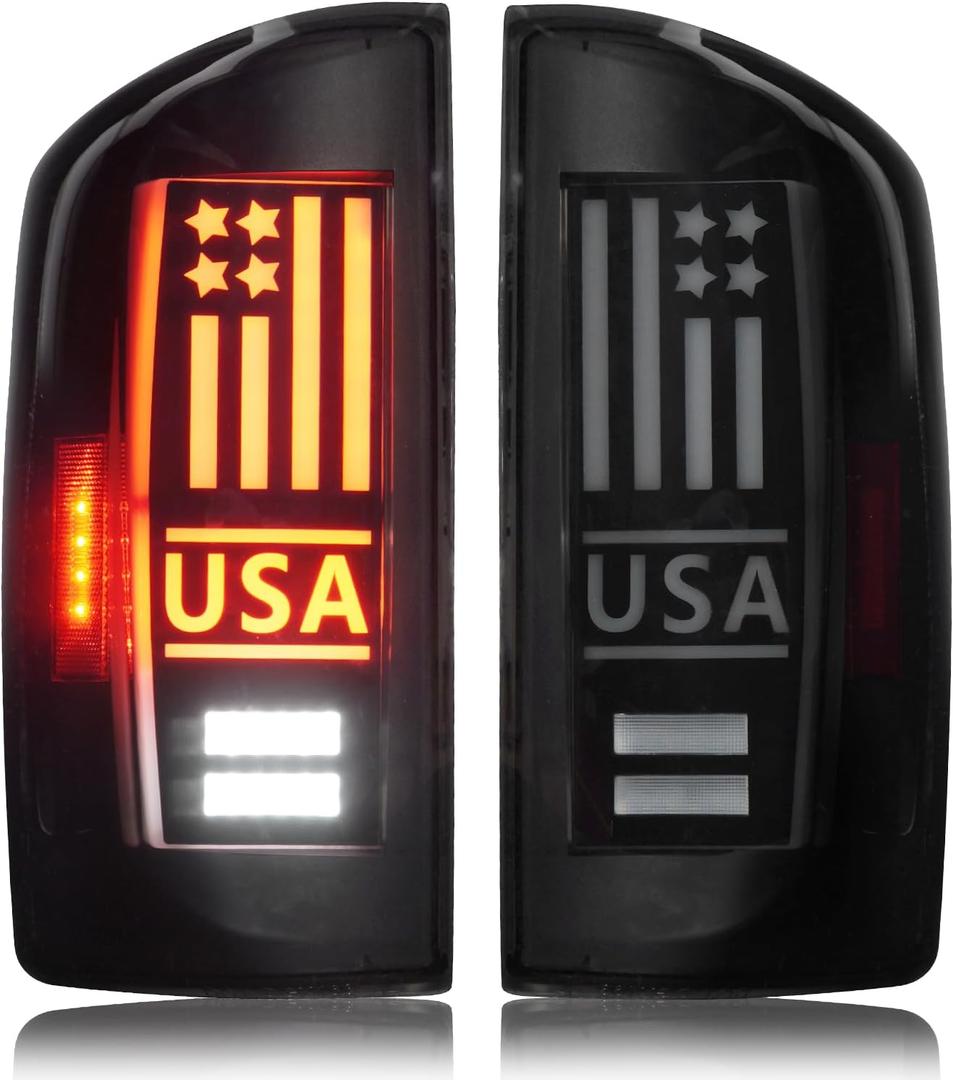 LED Tail Lights Assembly Fit for Dodge RAM 1500 2007-2008, for Dodge RAM 2500 3500 2007-2009 Pickup Truck [Factory Halogen Type], Taillights Rear Brake Lamp Set, Smoked Lens
