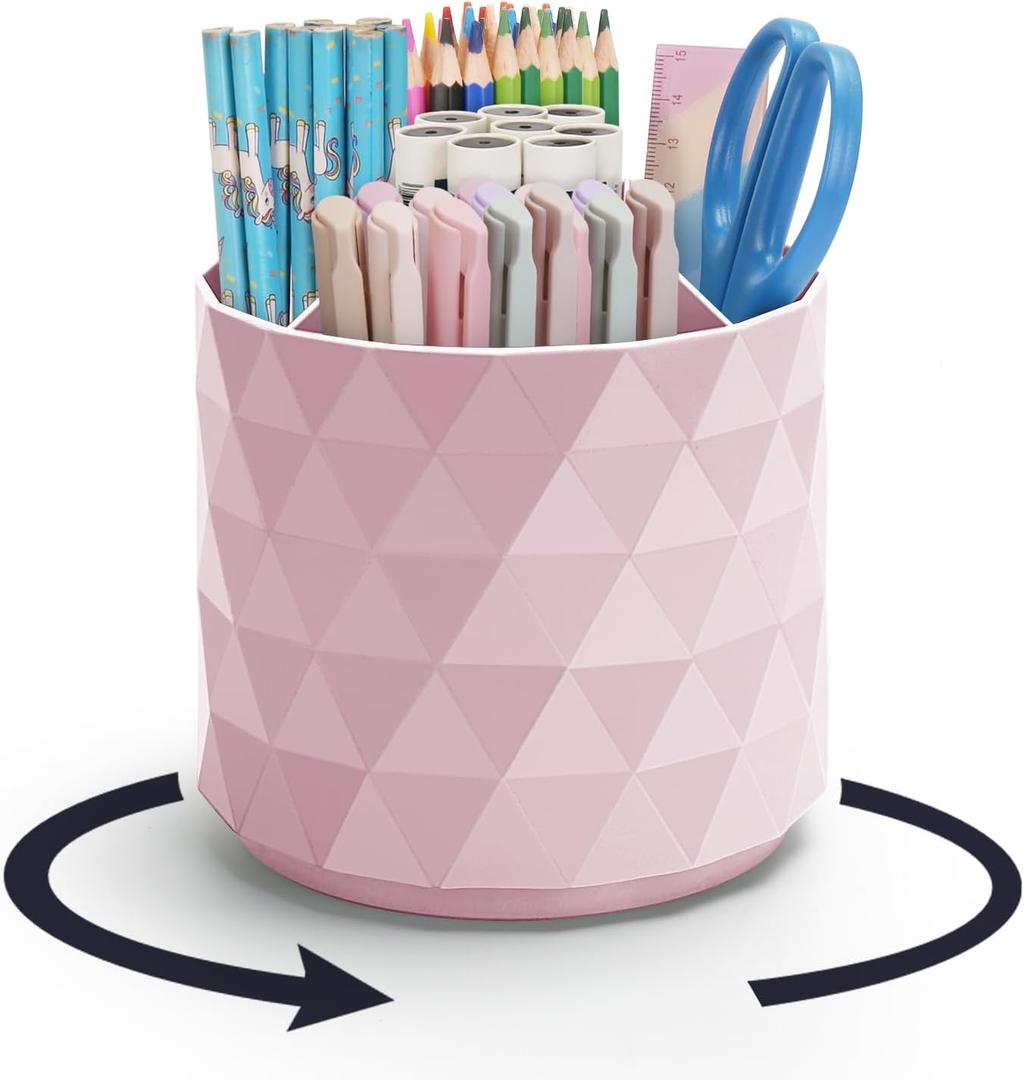 Desk Organizer,Sparkling Diamond-like Pen Holder for Desk 360Rotating Office Accessories,Pencil Cup with 5 Compartments Storage Box Caddy for Office,School,Home,Art Supply(Pink)