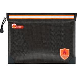 Fireproof Document Bag 2200F/5200F, 1511"with Zipper and Reflective Strip,Heat Insulated Fireproof/Waterproof Bag for Cash, Documents and Valuables, Large Black-5200F