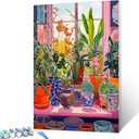 Colorful Array of Potted Plants Paint by Numbers for Adults Beginner Kids Window Sill Landscape Oil Painting Kit on Canvas with Brushes Acrylic Pigment Arts Home Decor 16x20In (Frameless)