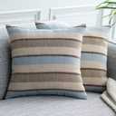 2 Pieces Decorative Classic Retro Stripe Throw Pillow Cover Wite Hidden Zipper Soft Linen Modern Farmhouse Cushion Case for Sofa Bedroom Car 20 x 20 Inch Grey Blue Mixed