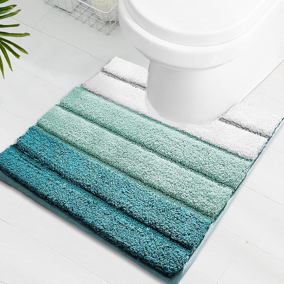 SiliPacks Bathroom Rugs 20"x20" Non-Slip Microfiber Contour Toilet Rugs U Shaped Carpet, Machine Washable Quick Dry Bath Mats for Bathroom, Bedroom and Kithchen -Turquoise (1'8" x 1'8" (Oblong))