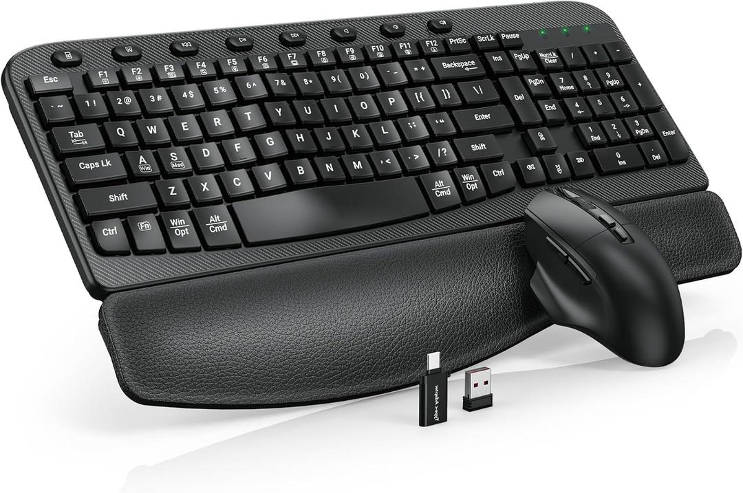 Wireless Keyboard and Mouse Combo, Ergonomic Wave Keys, Cushioned Plam Rest, Comfortable Silent Natural Typing, 2.4G Lag-Free, Full Size Keyboards Cordless Set for Multi-OS, Windows/Mac -SABLUTE (Classic Black)