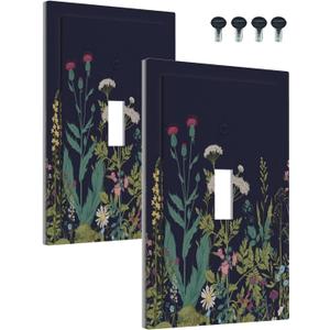 Light Switch Covers 1 Toggle Boho Wild Flowers Herbs Floral Single Toggle Wall Plate Decorative Switchcover Electrical Switchplate For Country Bathroom Bedroom Decor(2 Pack)