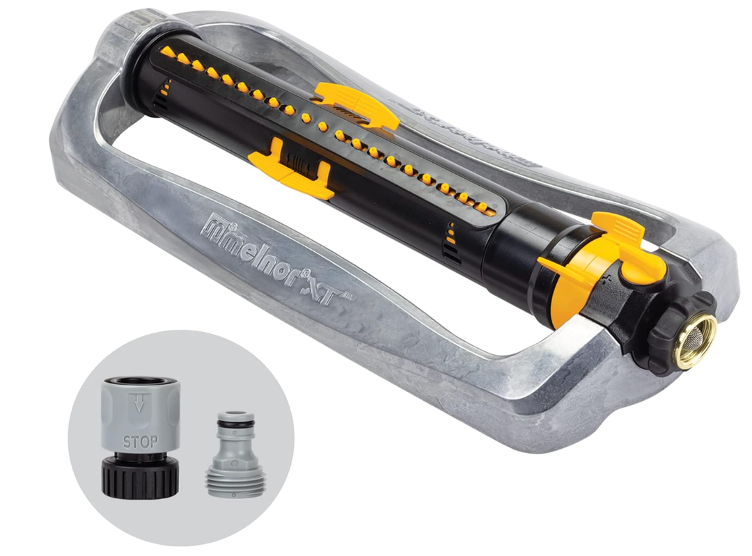Melnor 65154AMZ XT Turbo Oscillating Sprinkler, Metal Base, 4,500 sq. ft., Quick Connect Bundle, 3-Way Adjustable, Black, Yellow