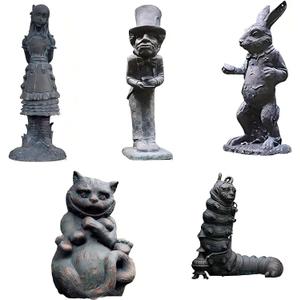 Alice in Wonderland Outdoor Statues - 5PCS Set | Ideal for Alice in Wonderland Decor Crafted from Durable Hand-Cast Stone Resin, Perfect for Indoor and Outdoor Garden, Patio, Lawn, and Yard Decoration