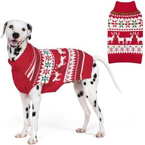 KYEESE Dog Christmas Sweater, Warm Turtleneck Dog Sweater for Medium Dogs Boy Girl with Snowflake Reindeer Pattern, Cozy Winter Doggie Knitwear with Leash Hole, Soft Pet Clothes, XX-Large