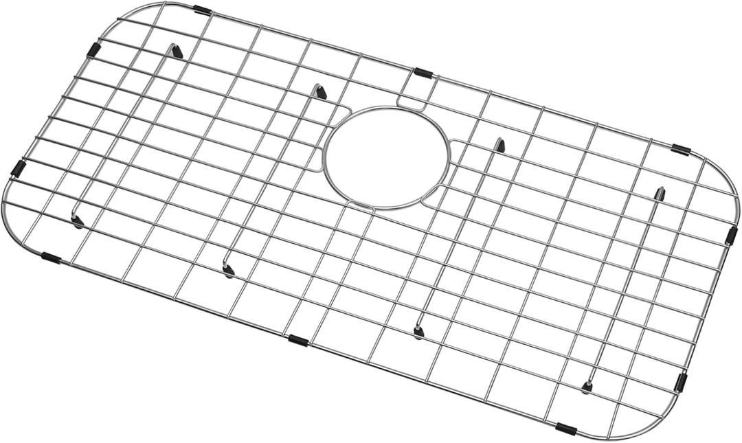 LQS Kitchen Sink Grid, Sink Protector 27 9/16" x 13 9/16" with Rear Drain Hole for Single Bowl, Stainless Steel Sink Grid, Sink Protectors for Kitchen Sinks, Sinks Bottom Grid