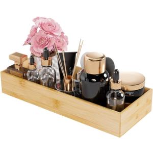 Bathroom Vanity Tray Organizer Bamboo, Small Wood Tray for Counter Kicthen Drawer, Rectangular Toilet Paper Storage Basket Box, Guest Sink Tray Decor, Bathroom Accessories 15" x 6" x 2.5"