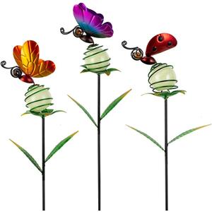 Stargarden Decorative Garden Stakes, 3 Pack Colorful Metal Garden Stakes, Luminous Butterfly Insect Metal Yard Art, Waterproof Garden Decor for Indoor, Outdoor
