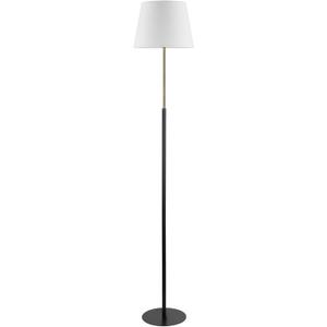 GLOBE Electric 61000051 60" Floor Lamp, Matte Black, Brass Accents, White Linen Shade, Flat Iron Base, On/Off Rotary Switch on Socket, Reading Lamp, Home Office Accessories, Home Dcor (Ren)