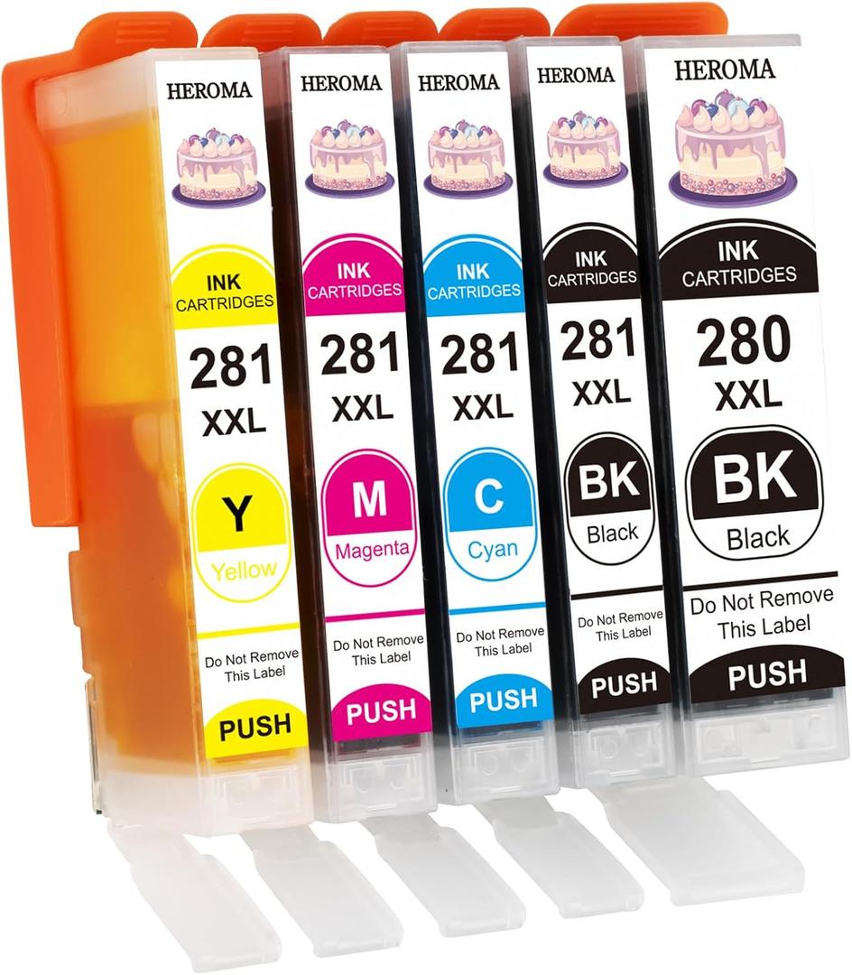 5 x PGI-280XXL CLI-281XXL 280XL 281XL Ink Cartridges Replacement for Canon PIXMA TS702 TS702a TR8620 TR8620a TR7520 TS6320 TS9520a Printers