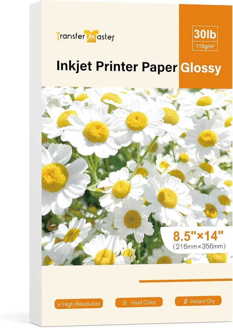 Glossy Inkjet Printer Paper Legal Size 8.5X14 Inch 30LB for Inkjet Printers Dye Ink for Brochure Flyer 40sheets 115GSM