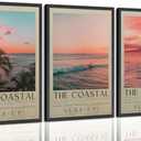 3 x 3Pcs Vintage Coastal Surfing Wall Art , Beach Sunset Canvas Poster 12x16 In, 12W"x16L"