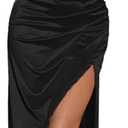 Womens Satin Halter Side Slit Backless Evening Dress Ruching Mermaid Formal Prom Long Elegant Dress S