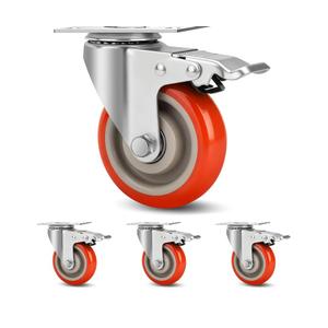 4 Inch Industrial Heavy Duty Swivel Caster Wheels with Brake,Set of 3 Safety Locking Casters,Load 2000lbs,Premium Polyurethane Wheels for Table,Trailer,Saw Table,Stage Toolbox,Bed,Corn Board