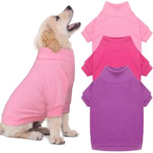 3 Pack Dog Sweaters for Large Dogs, Fleece Dog Sweater Large Pet Clothes Turtleneck Soft Warm Sweatshirt Boy Girl Pet(Pink+Hotpink+Purple,L)