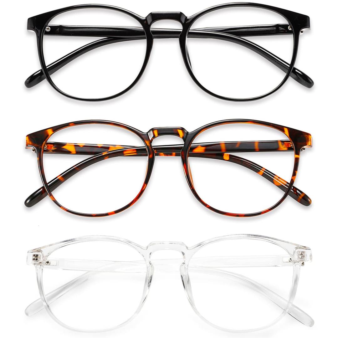Przene 3 Pack Blue Light Blocking Glasses Women/Men,Retro Round Computer Glasses Anti Eye Strain/UV/Glare, Gaming Glasses