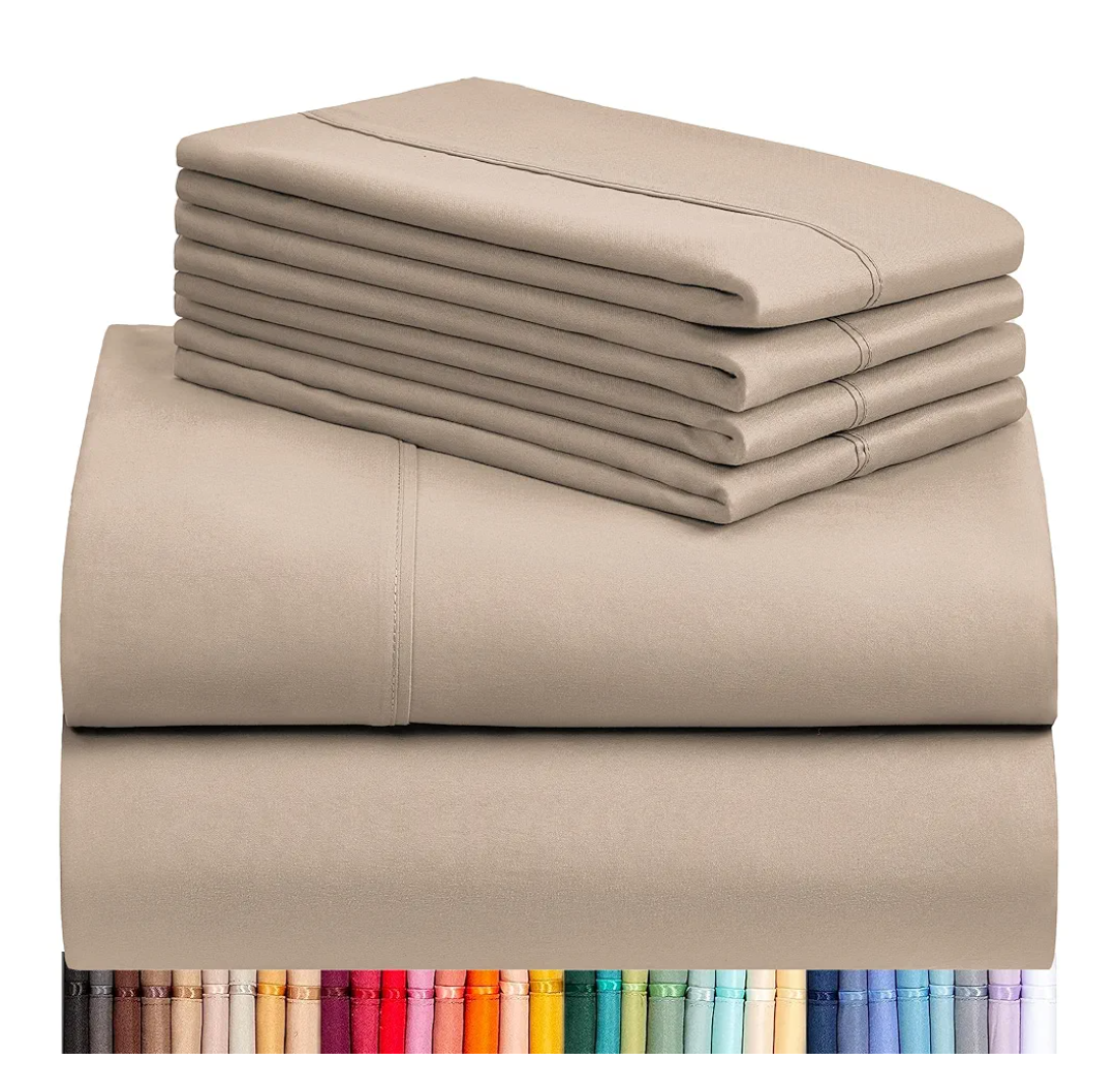 LuxClub 4 PC Full Sheet Set, Breathable Luxury Bed Sheets, Deep Pockets 16" Wrinkle Free Cooling Bed Sheets Machine Washable Hotel Bedding Silky Soft - Light Khaki Full
