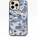 for iPhone 15 Pro Case for Women - Girls Kawaii Design Compatible with Magsafe Magnetic Ring Holder Stand Blue Flower Phone Covers Aesthetic Girly TPU Funda for 15 Pro