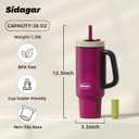 Tumbler with Handle,36 oz Ceramic Lined Travel Mug Water Bottle with Straw,Vacuum Insulated Stainless Steel Cup with Lid,Fits Cup Holder, Leak Resistant Press-in Lid, Purple