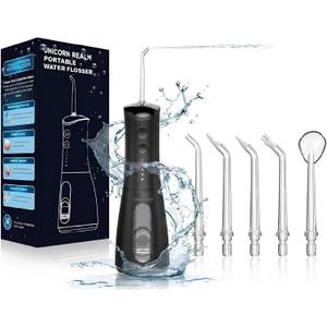 Water Flosser for Teeth – Cordless Rechargeable Oral Irrigator 4 Modes 5 Tips 300ML Tank IPX7 Waterproof High Pressure Dental Flosser for Braces Gum Care & Deep Cleaning